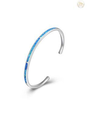 Sterling Silver Opal Cuff Bracelet Adjustable Bangle Gift for Women